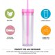 thumbnail image 3 of Vaso con pajita transparente de doble capa de 450 ml con tapa de color, vaso de agua de doble capa con pajita, 3 of 5