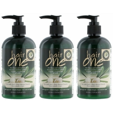 Hair One Hair Cleanser & Conditioner W/Argan Oil, Pak of 3, For Curly Hair 12 Oz Per Bottle