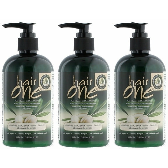 Hair One Hair Cleanser & Conditioner W/Argan Oil, Pak of 3, For Curly Hair 12 Oz Per Bottle