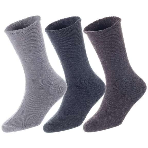 3 Pairs Children's Wool Socks for Boys & Girls. Comfy, Durable, Stretchable, Sweat Resistant Colored Crew Socks LK0601 Size 12M-24M Coffee,Dark Grey,Grey