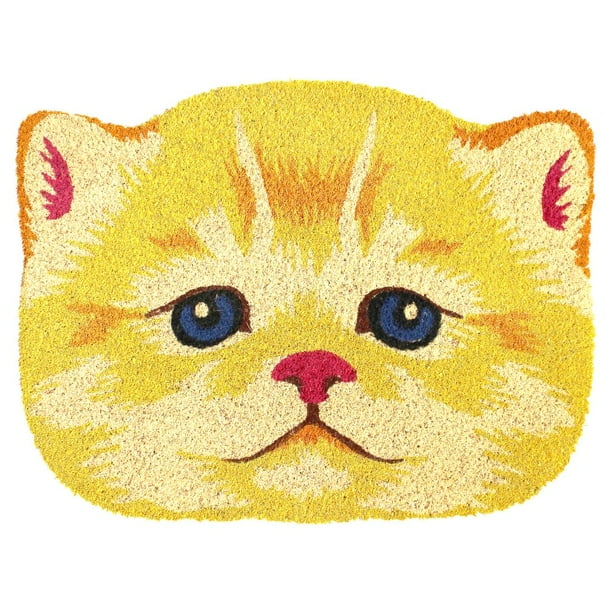 RugSmith Machine Tufted Yellow Cat face Indoor and Outdoor Coir Doormat