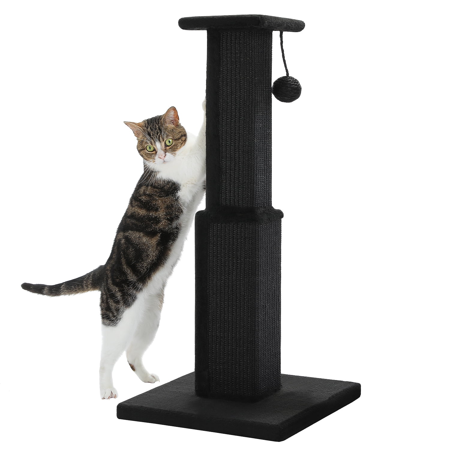PAWZ Road 31" Natural Sisal Cat Scratching Post Indoor Cat Scratcher with Plush Large Base, Black