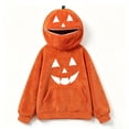 thumbnail image 4 of Dwelliawo Halloween Hoodies for Women Cute Pumpkin Mask Spooky Oversized Sweatshirt Fuzzy Sherpa Y2k Orange Hoodie with Pocket Ginger S, 4 of 5