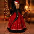 thumbnail image 4 of Xijirk Women Christmas Maxi Dress Long Lace Sleeve V Neck Bell Snowflake Print A Line Floor Length formal Party Gown,XXL, 4 of 4