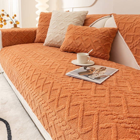 LOVARIA Sofa Cover,Winter Plush Couch Covers for Sofa,Simple and Non-Slip Sofa Covers Washable,Orange