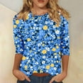 thumbnail image 2 of CYMMPU Spring Tops Round Neck Summer Trendy Shirts 3/4 Sleeve Loose Fit Tunic Tops Flower Printed Blouses for Women Dressy Casual Lightweight Basic Tees Multicolor XXXXXL, 2 of 5