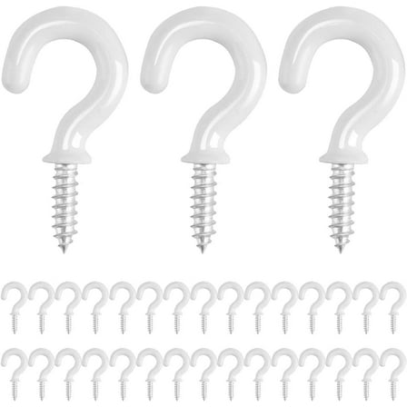 Trinyaa Heavy Duty Screw In Hooks, Metal White, 30 Pieces