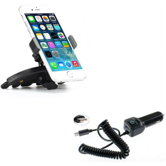 Holder CD Slot Car Mount w Type-C 3.1A Charger L9K for Kyocera DuraForce Pro 2 - LG G5, V20, G6, V30 V50 ThinQ 5G, V40 ThinQ, V35 ThinQ, Q7 Plus, Google Nexus 5X, G8 ThinQ, G7 ThinQ, Stylo 5 4