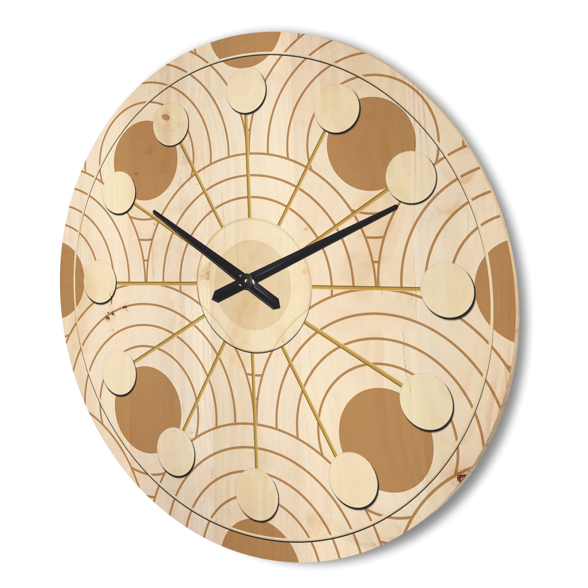 Designart 'Circular Retro Pattern Design' Mid-Century Modern Wood Wall Clock