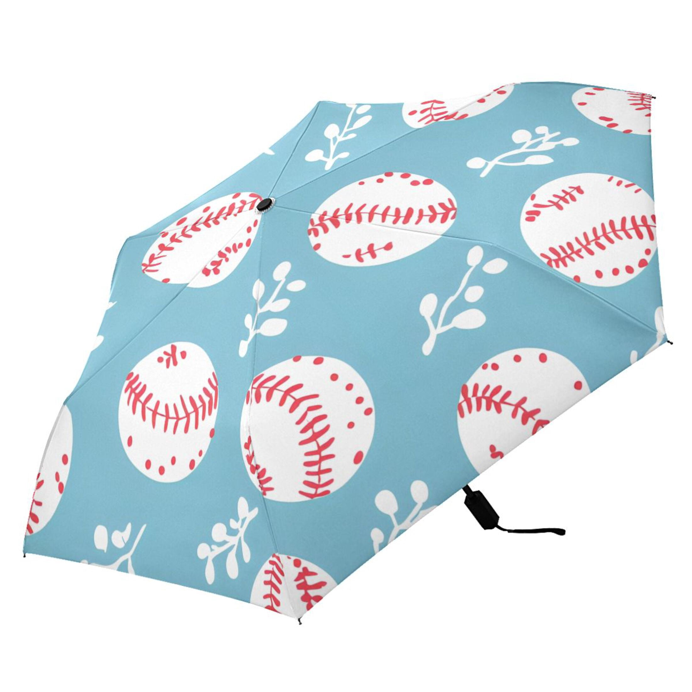 ALAZA Baseball Cute Leaf UPF 50+ Compact Folding Umbrella for Rain Travel Umbrella Packable
