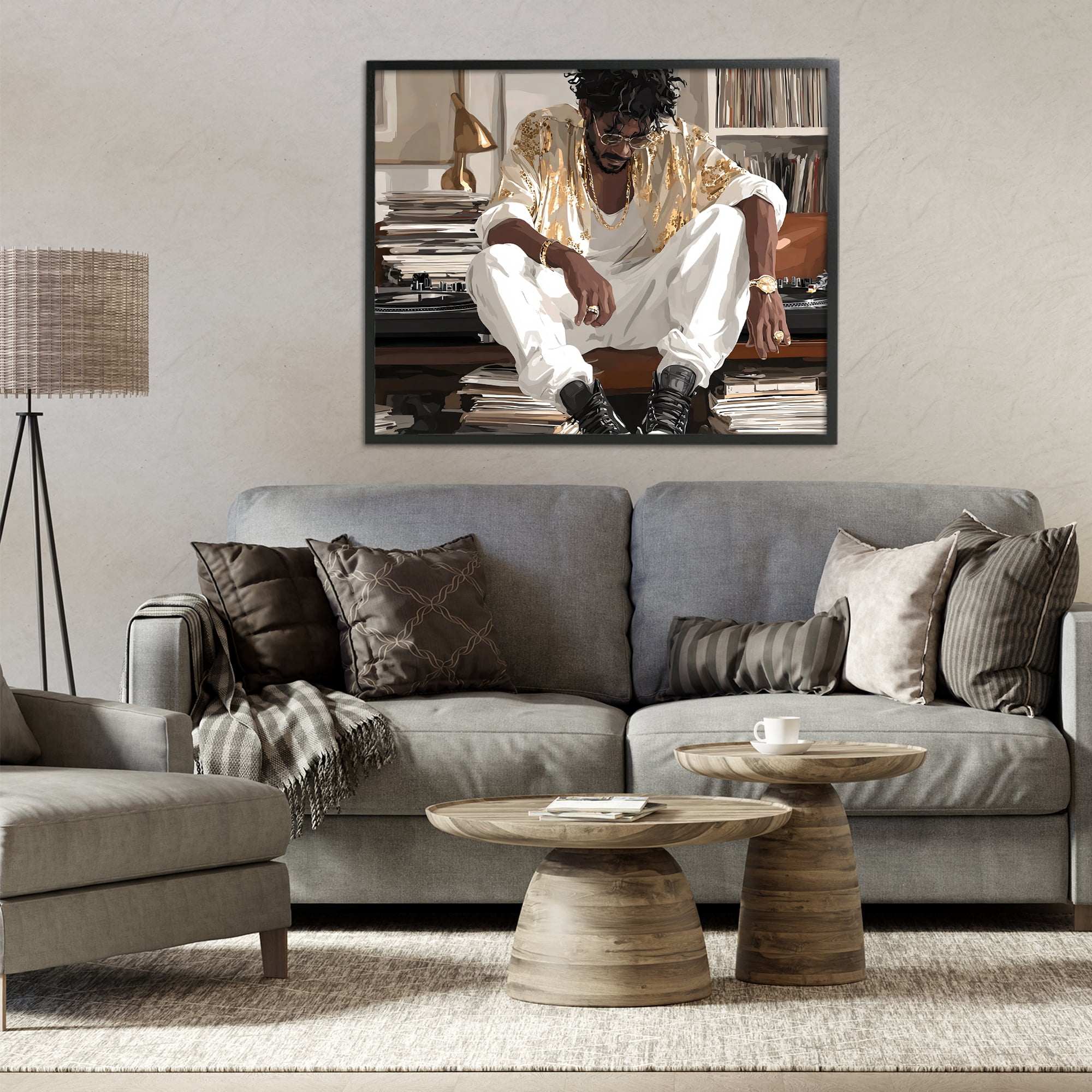 Stupell Industries DJ with Record Collection Black Framed Giclee Art, design by Franklyn Gregory
