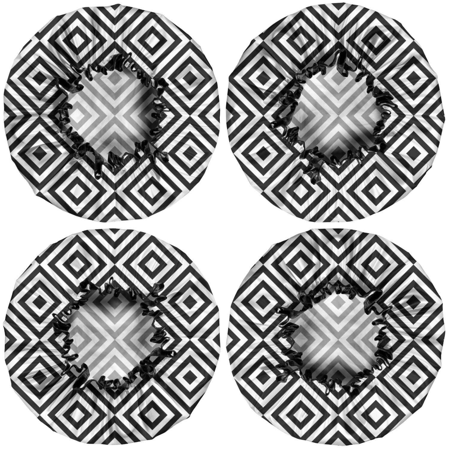 Shower Caps,Black White Square Checkered Pattern Waterproof Shower Cap for Women 4 Pieces,Double Reusable Hair Cover for Shower PEVA Elastic Stretch Hem