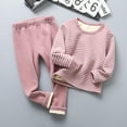thumbnail image 2 of Mercatoo 2-Piece Striped Thermal 𝐔nderwear for Kids Boys Girls Cotton Winter Base Layer Long 𝐉ohns Set 𝐏a𝐣amas Top+Leggings, 2 of 4
