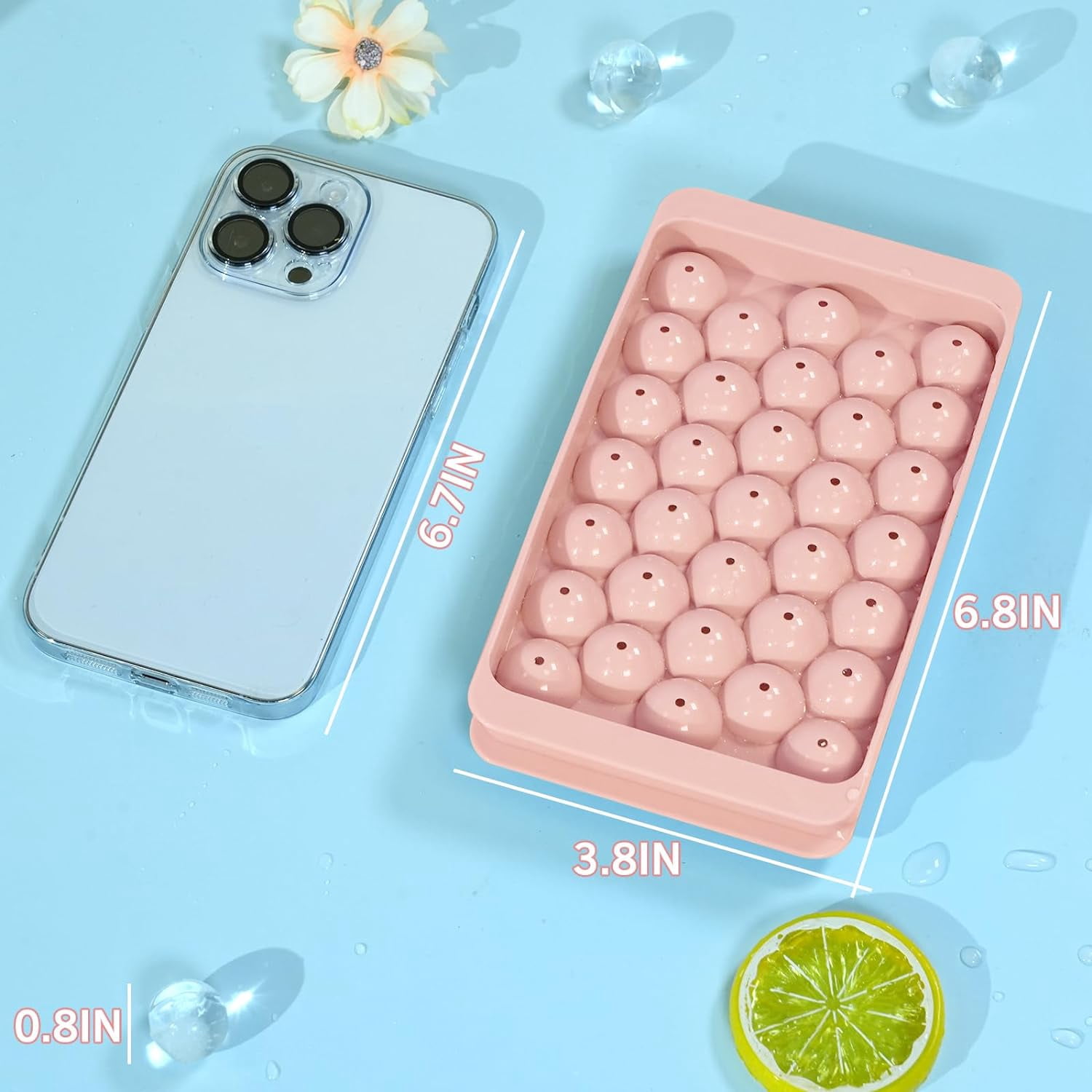 Round Ice Cube Tray with Lid & Bin Ice Ball Maker Mold for Freezer with Container Mini Circle Ice Cube Tray Making 66PCS Sphere Chilling Cocktail Whiskey Tea Coffee (2 Trays 1 Ice Bucket & Scoop)