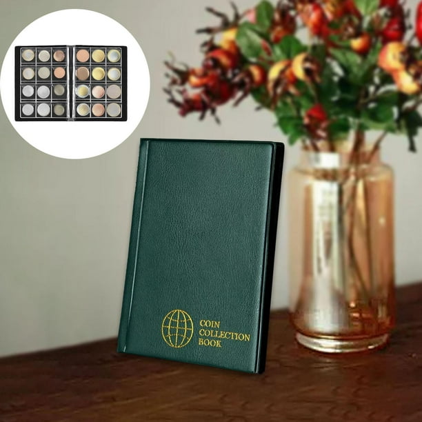 Organizador de la página de recolección de monedas, carpeta, titular de suministros de divisas, libro de almacenamiento para cuartos de coleccionistas Verde