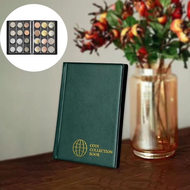 Organizador de la página de recolección de monedas, carpeta, titular de suministros de divisas, libro de almacenamiento para cuartos de coleccionistas Verde