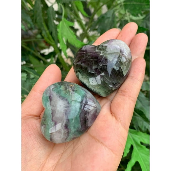 Rainbow Fluorite Gemstone Hearts, Polished Rainbow Fluorite Puffy Hearts, Rainbow Fluorite Palm Stone, Rainbow Fluorite Heart (1 Heart)