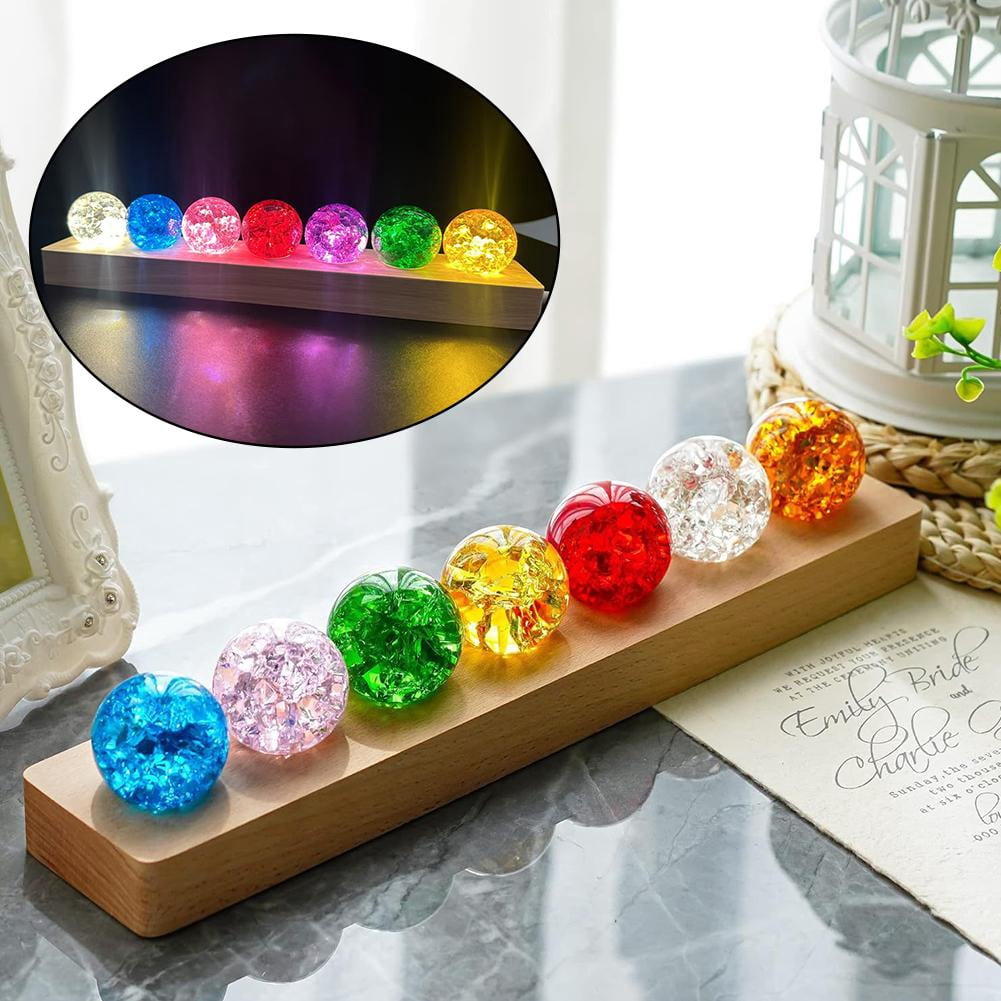 7 Colors Ice Cracked Balls Crystal Chakra Balls Without LED Wooden Base Small Night Light for Home Living Room Decor