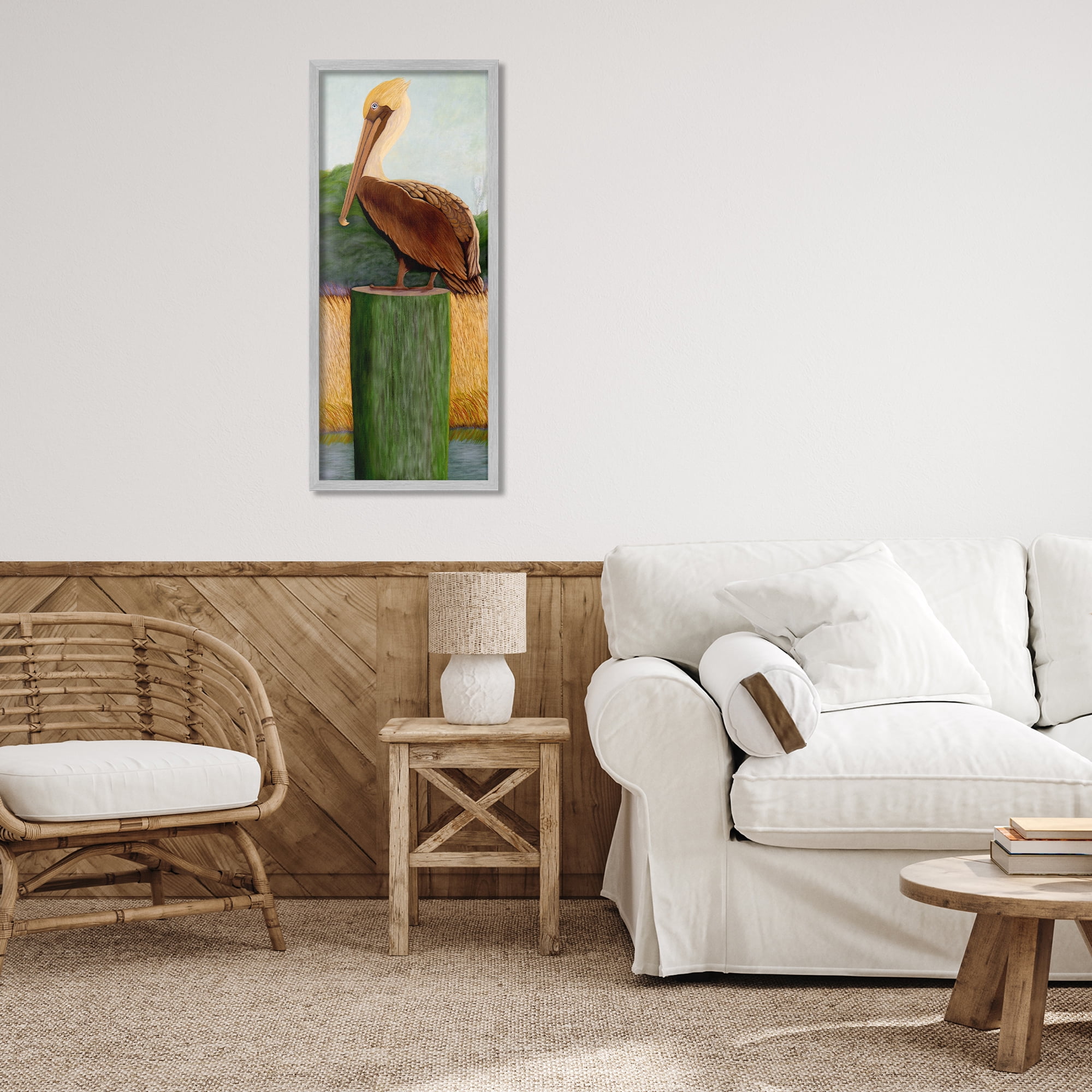 Stupell Industries Blue Eyed Pelican Gray Framed Giclee Art, design by Barbara Fallenbaum