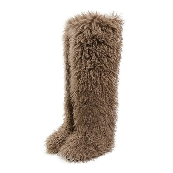 72cm Women's Winter Solid Color Fluffy Faux Mongolian Over-the-Knee Snow Boots Girls's Outdoor Plush Warm Furry Long Boots Big Size