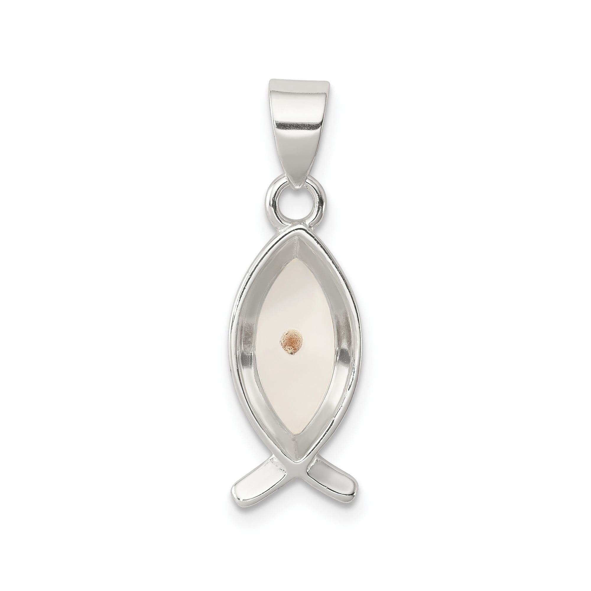 Sterling Silver Ichthys Pendant Necklace with Real Mustard Seed in Clear Resin, Christian Faith Jewelry for Women or Unisex Wear, Spiritual Symbol Accessory for Religious Belief and Growth