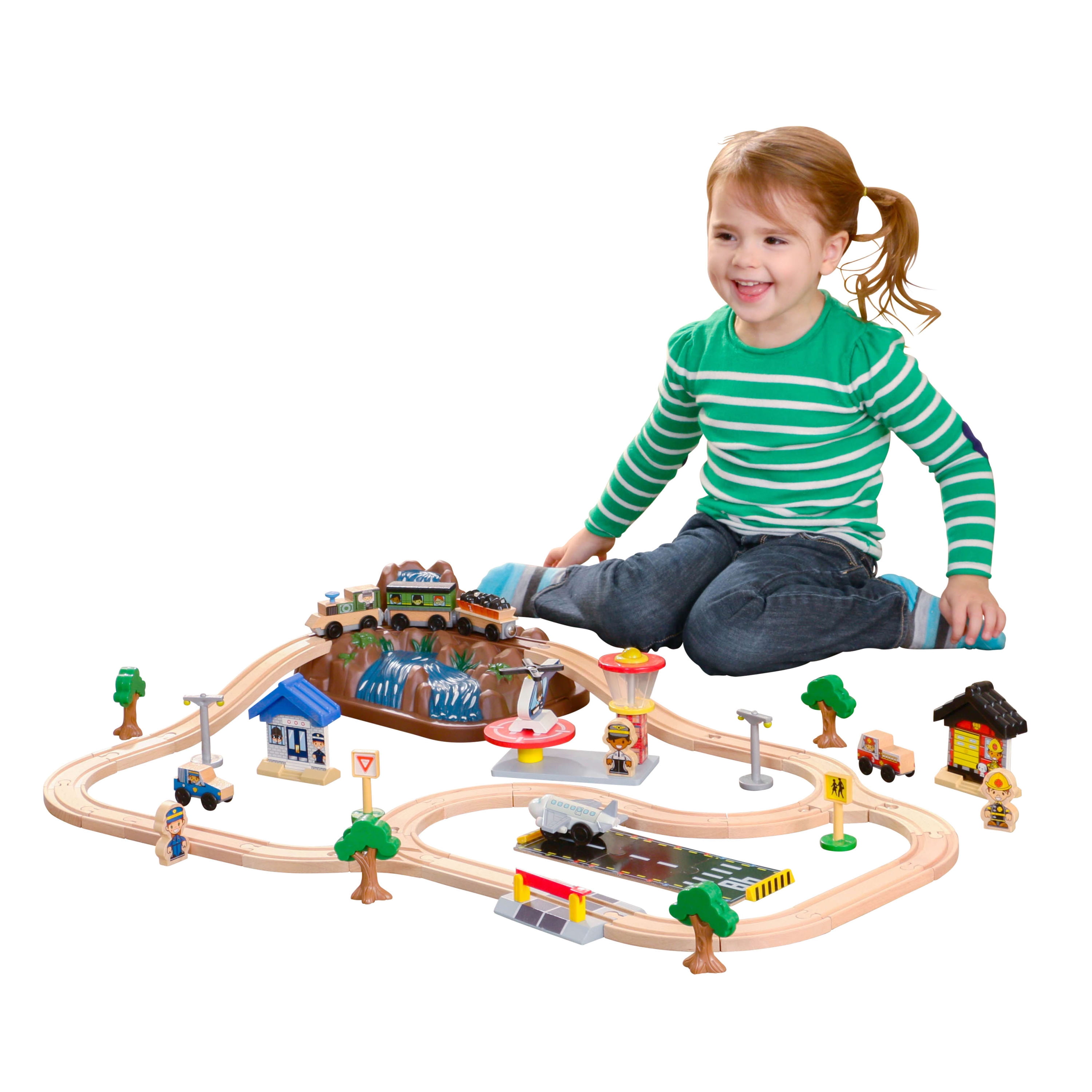 KidKraft Wooden Bucket Top Mountain Train Set with 61 Pieces