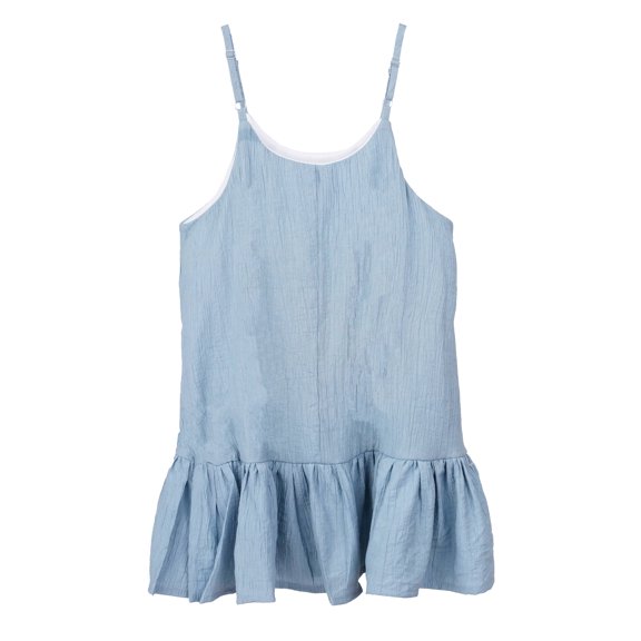 ContiKids Toddler Girls Summer Sleeveless Cotton Dresses Denim Ruffle Bottom Hem Long Dress Blue 5-6 Years