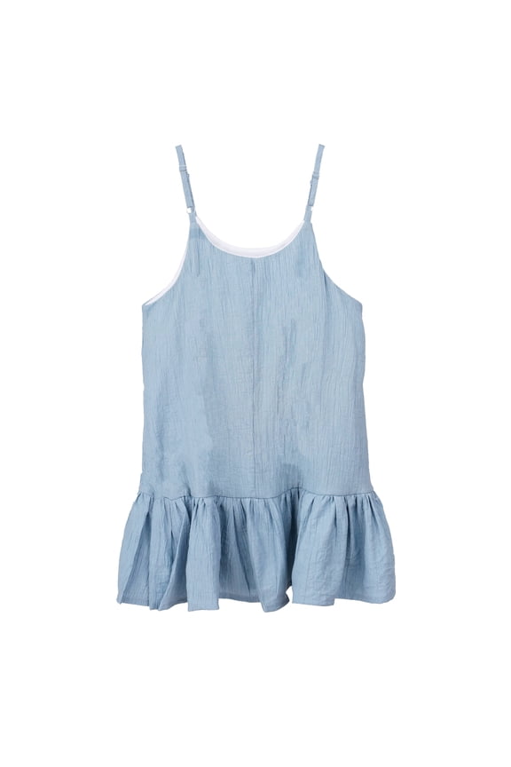 Toddler Girls Summer Sleeveless Cotton Dresses Denim Ruffle Bottom Hem Long Dress Blue 2-3 Years