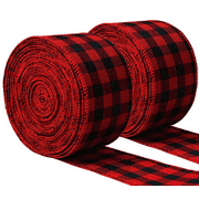 2 Rolls Christmas Wired Edge Ribbons, Black Red Plaid Ribbon, Black White Buffalo Plaid Ribbon and Burlap Craft Ribbon for Christmas Tree Decoration Floral Bows Craft