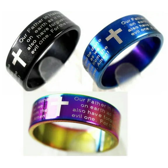 K-KED 25 Color Mix English Lord's prayer Stainless Steel Jesus Rings Religious Jewelry