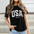 thumbnail image 2 of MIXUE Boho Tops For Women Summer Letter Print Round Neck Short Sleeve Soft Trendy Casual Pullover Shirts For Women T Shirts Daily-Wear,Black,L, 2 of 5