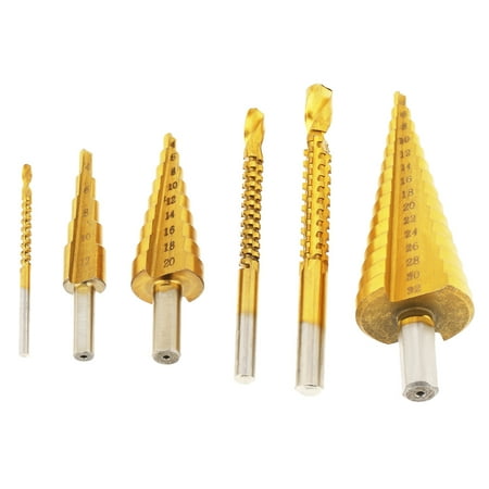 

Brrnoo Saw Drills 6pcs Professional Titanium Coated HSS Step Drill Bit and Saw Drills for Metal / Wood Step Drill Bit