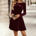 thumbnail image 6 of CIENVNSTG Women Long Sleeve Mini Dress 2026 Spring Elegant Polka Dot Crewneck Knit Pleated A Line Casual Short Party Cocktail Dresses Wine XL, 6 of 7