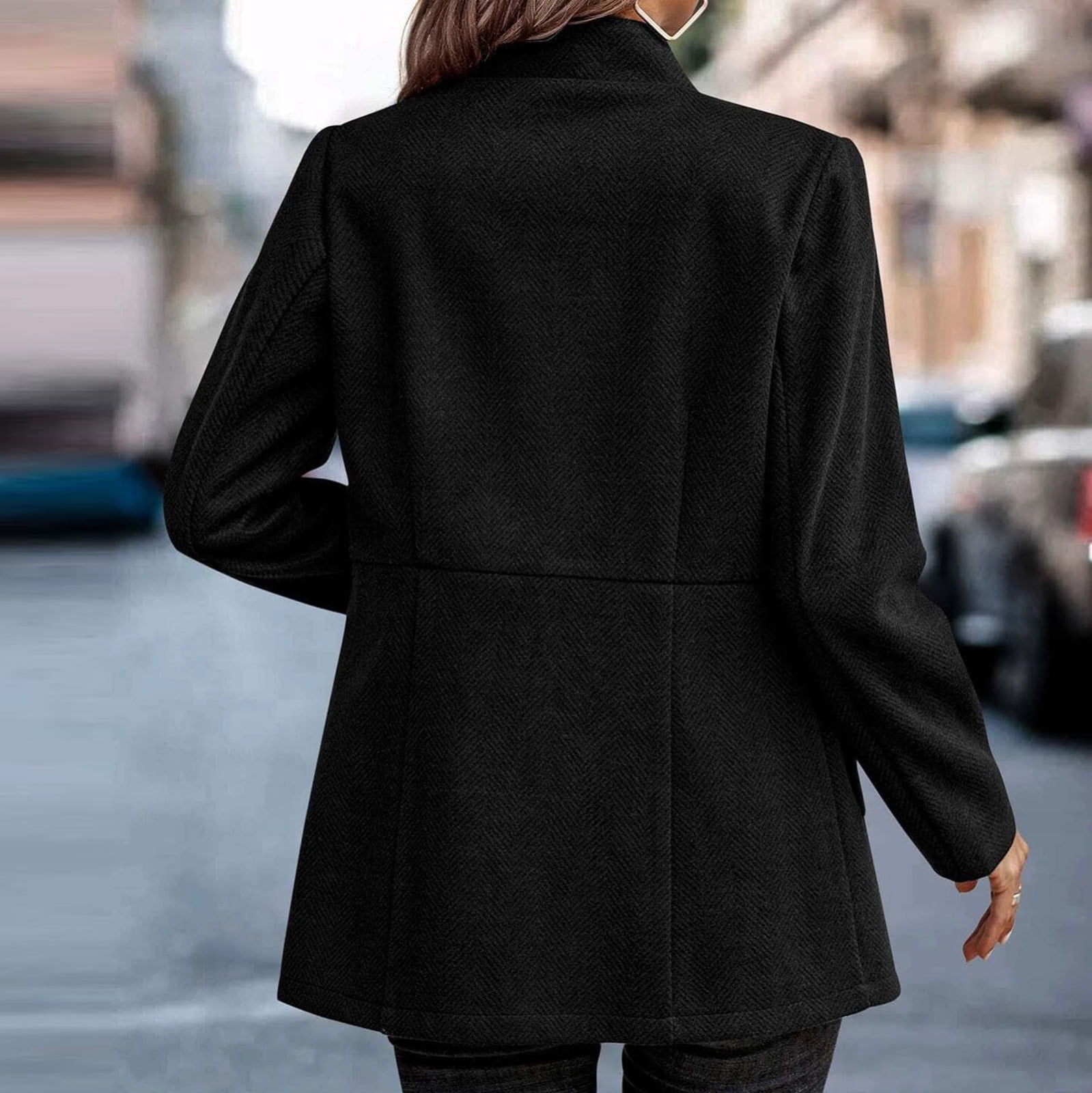 Olyvenn Fashion Women's Solid Color Long Sleeve Slim Tops Blouse Suit  Outwear Work Office Jacket Suit Business Hoodless Scuba Blazer Young Girls  Love Black 4 