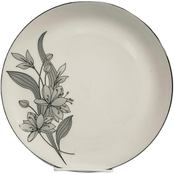 10.75" Bone Сhina Plate with décor Dinner Plate with Floral Design, Platinum Trim