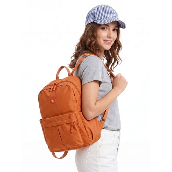 Spencer School Backpack for College Students, Fashion Backpack Purse for Women Men, Nylon Shoulder Bag Casual Travel Daypack, Orange