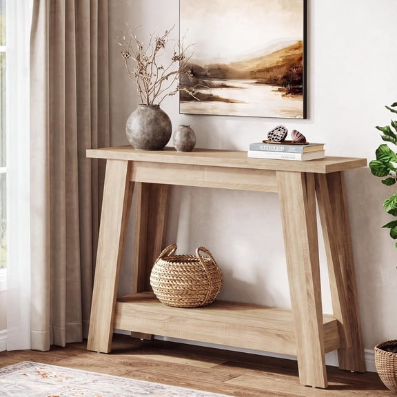 Finmind 41.3" Console Table, 2-Tier Wooden Entryway Table with Storage, Farmhouse Sofa Table for Living Room, Hallway, Oak