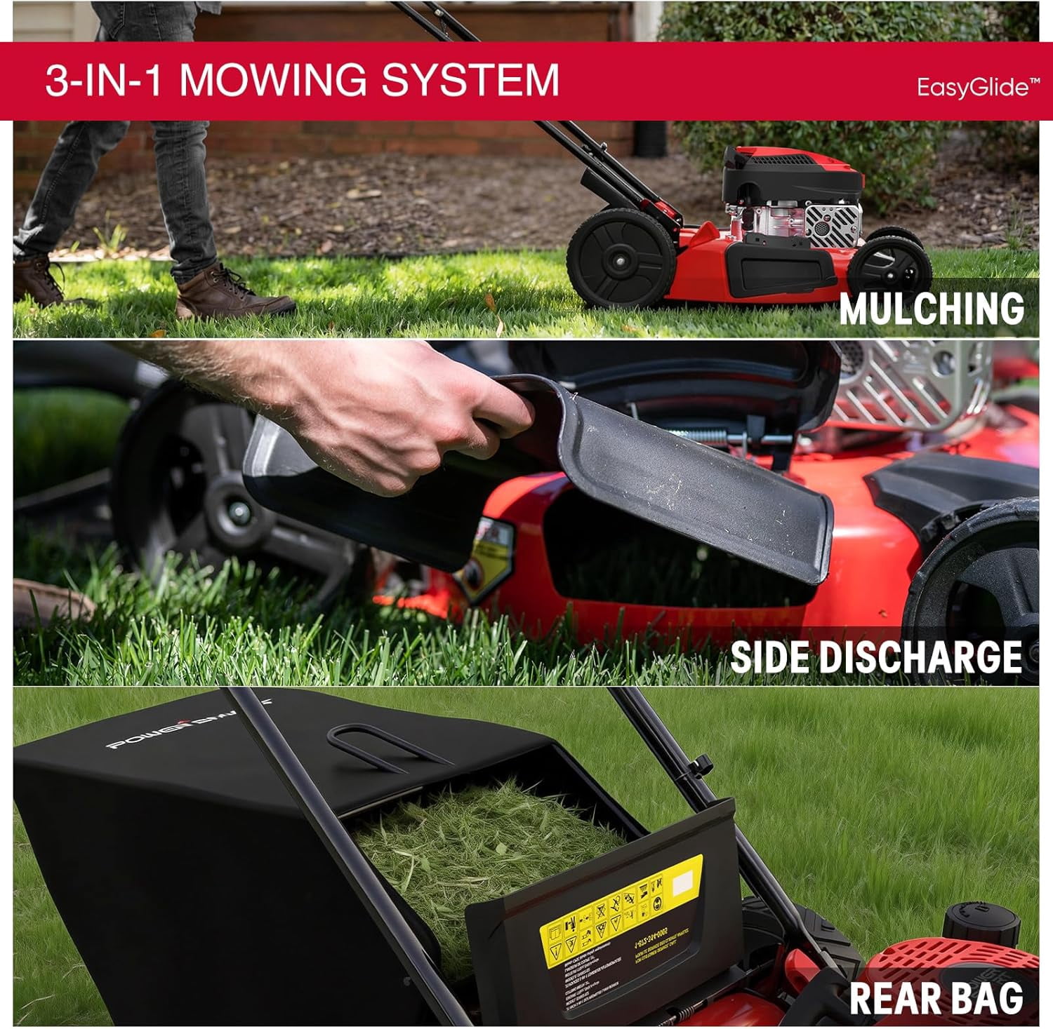 PowerSmart 144CC Engine Gas Push Lawn Mower, 21 inches Cutting Blade, 6-Position Height Adjustment