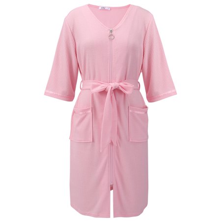 

Valcatch Women Robe Zipper Loose Nightgowns Spa Soft Bathrobe Loungewear with Pockets and Belt