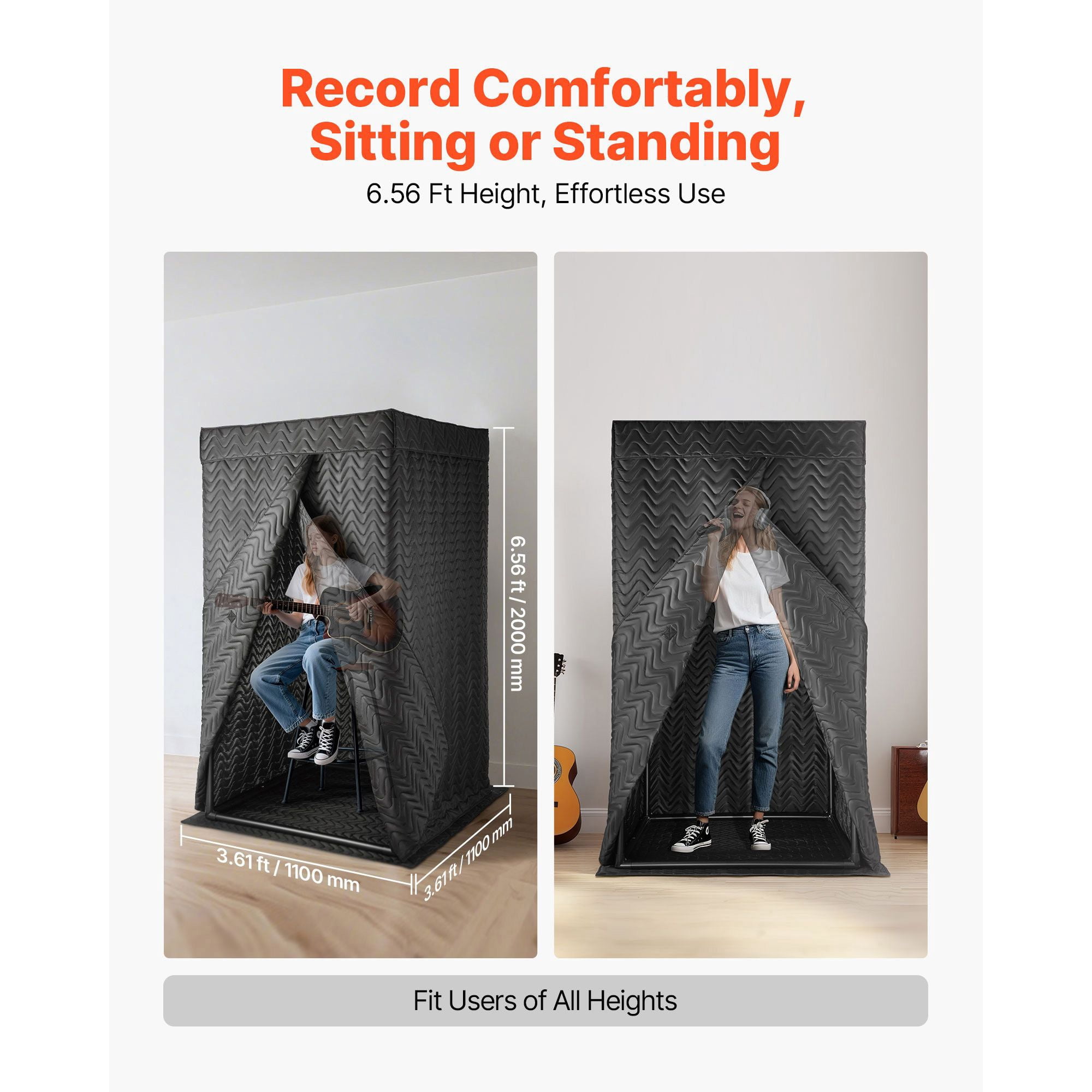 6.56ft Portable Vocal Booth Pro-Grade Recording Studio for Echo-Free Vocals