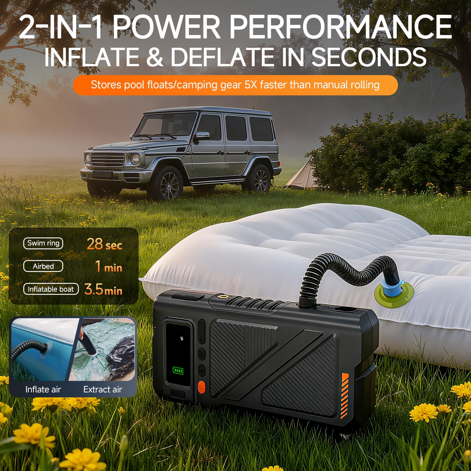 Geeneu 8000A  Peak Battery Jump Starter with Air Compressor, Portable 12V Car Battery Jump Box Power Pack for 10L Gas/9L Diesel Engine with 150PSI Tire Inflator & Extended Jumper Cable