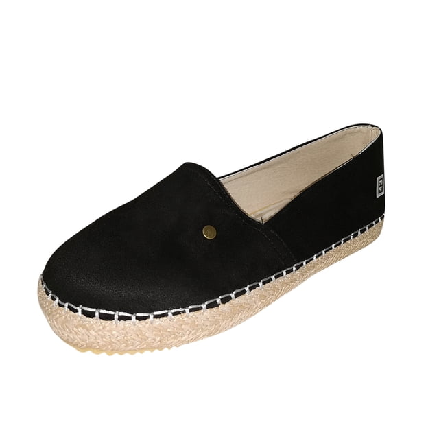 CEHVOM Women's Low Cut Sleeve Solid Color Flat Heel Round Toe Straw Flat Canvas Shoes