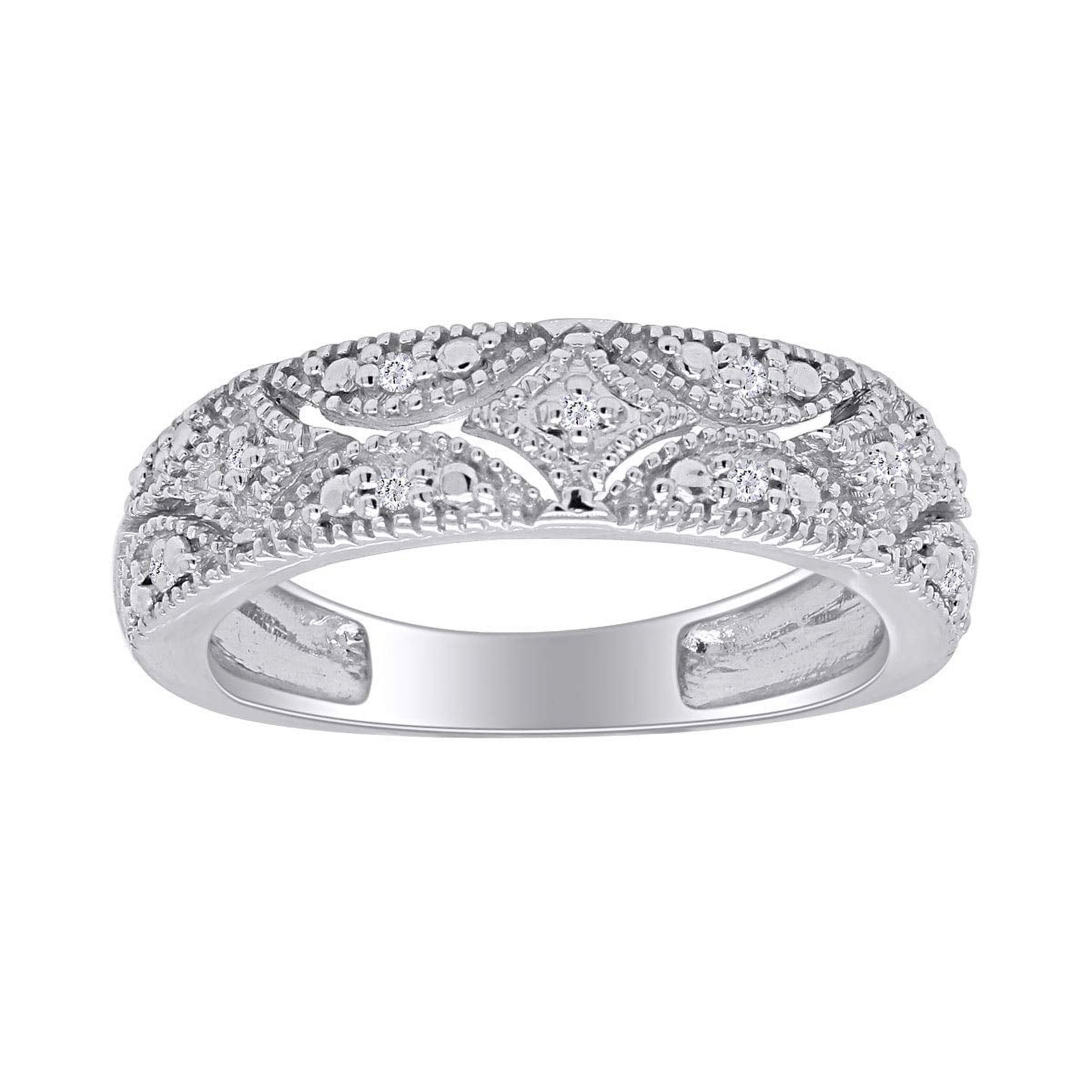 AFFY 0.04CT White Natural Diamond Accent Wedding Band Ring for Women 14K White Gold over Silver-4