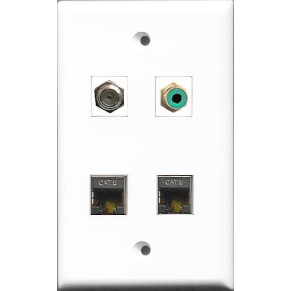 RiteAV 1 Port RCA Green and 1 Port Coax Cable TV- F-Type 2 Port Shielded Cat6 Ethernet Wall Plate