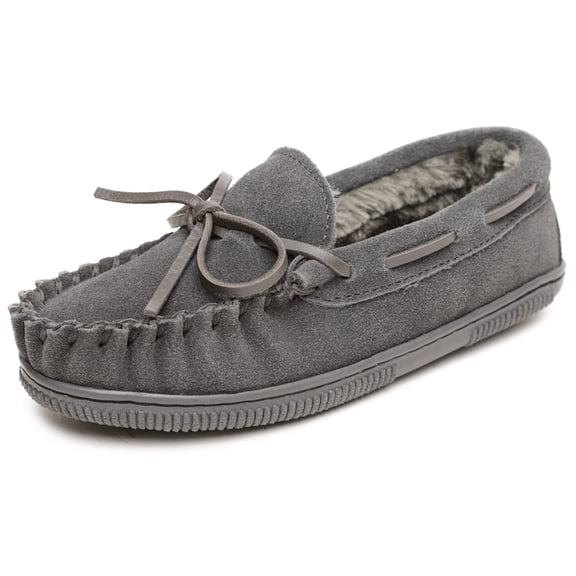 Minnetonka Kid's Hardsole Pile-Lined Moccasin Slippers, Charcoal 9 Little Kid
