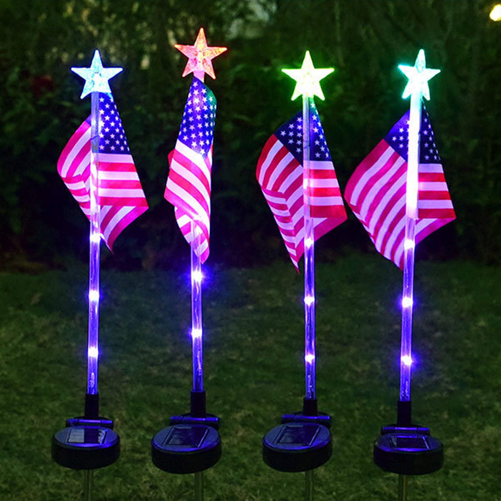 Matoen 2 Pack LED American Flags Solar Lights, Glowing Acrylic Solar American Flags Outdoor Waterproof, Red White Blue Lights, Long Lasting American Flags Solar Lights for Outside