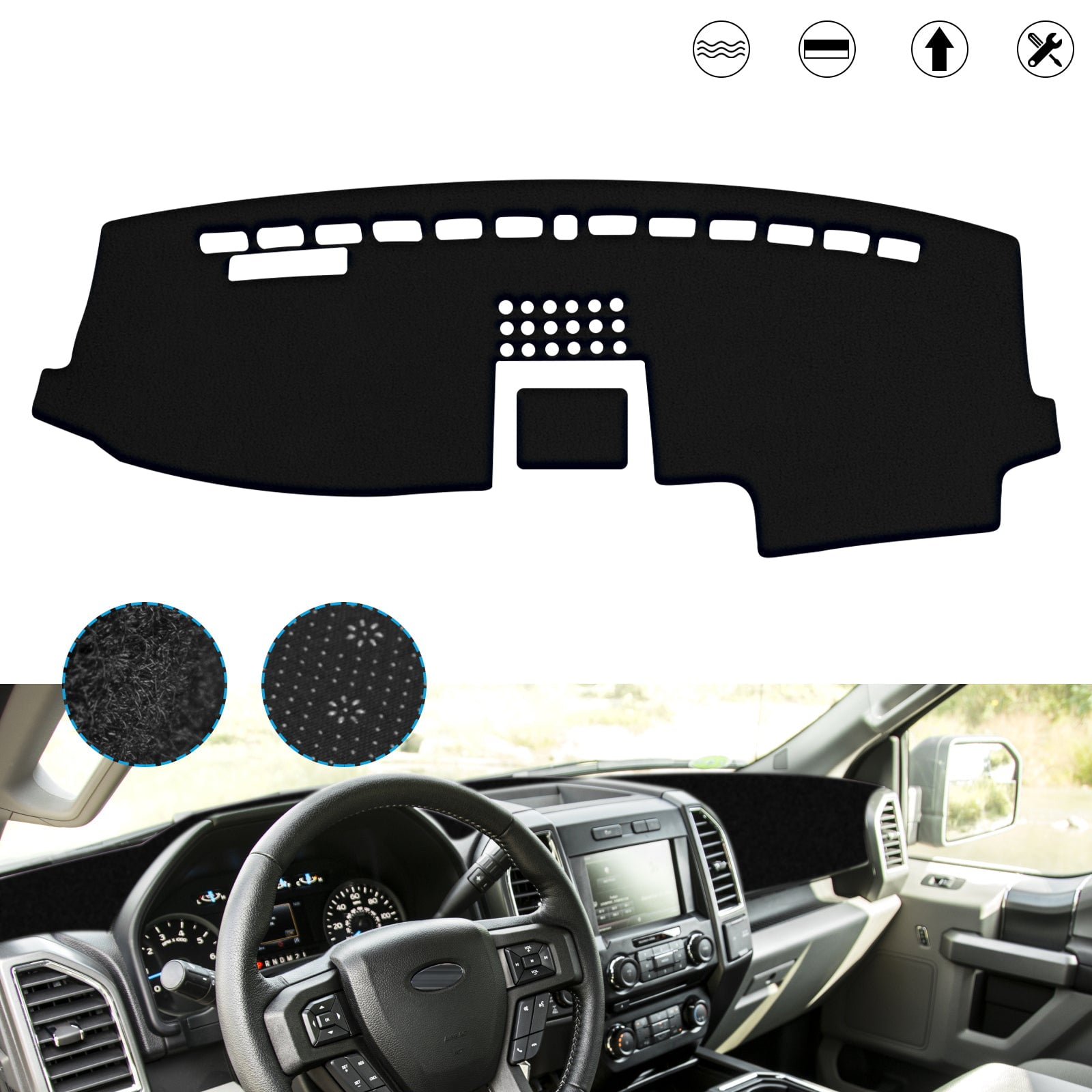 Xotic Tech Center Console Dashboard Die-Cut Antiskid Overlay Decor Cover  Sunshield Sun Glare Protector Dash Mat Carpet Pad Black Compatible with Ford  F150 2015-2020