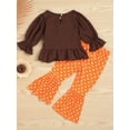 thumbnail image 4 of Xingqing Thanksgiving Toddler Baby Girl Ruffle Long Sleeve Turkey Printed Tops + Leopard Flared Pants 2Pcs Clothes, 4 of 9