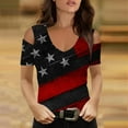 thumbnail image 2 of ibuvkizy Independence Day Shirts for Women Fashion American Flag Tops Patriotic V Neck Short Sleeve T-Shirts 4th of July Shirts Women Black L, 2 of 5