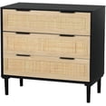 thumbnail image 2 of LAZZO Large 3-Drawer Nightstand with Rattan Drawer, Modern Wooden Bedside Table for Bedroom, Fits Queen & King Size Beds, Black, 2 of 7